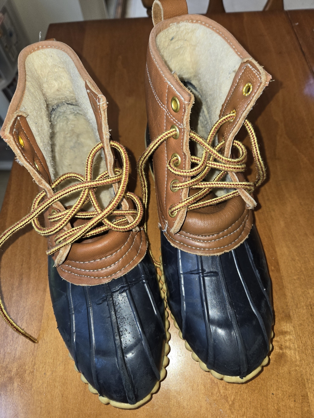 Brown & Navy Duck Boots with Shearling Lining